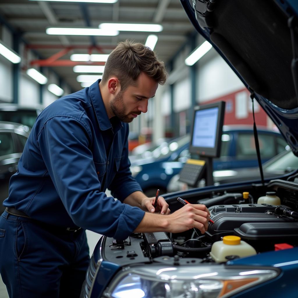 Expert mechanic inspecting a car engine in a Johannesburg auto repair shop