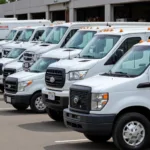 Field service vans parked in a row