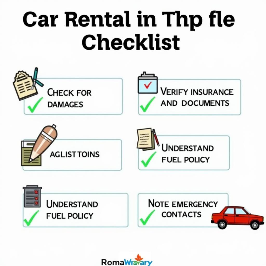 A checklist highlighting essential tips for renting a car in Bhopal