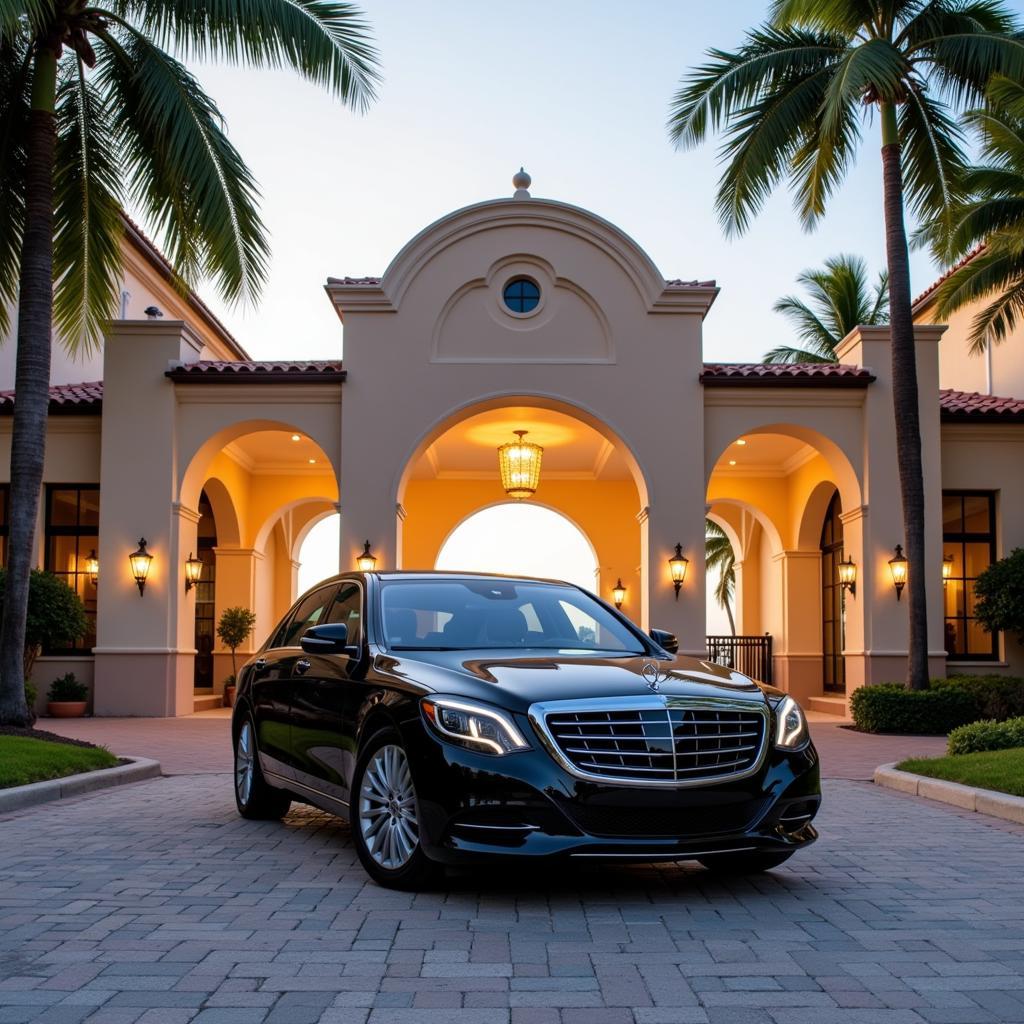 Black car arriving at a luxurious Clearwater Beach hotel