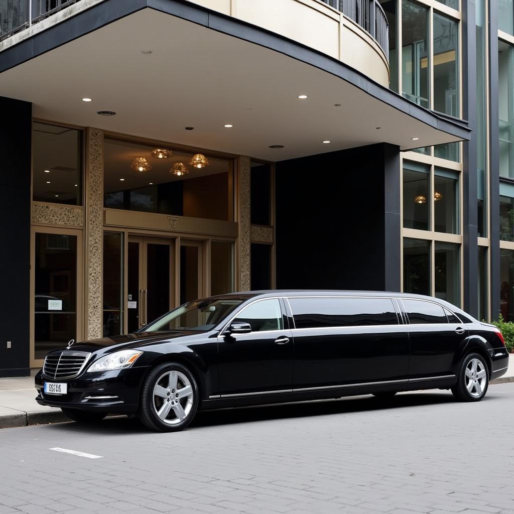 Black car limo parked in front of a luxurious building in Glenvar Heights