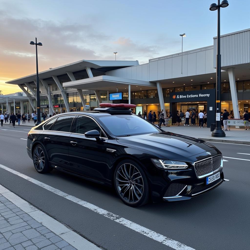 Luxurious black car parked at Madrid Barajas Airport