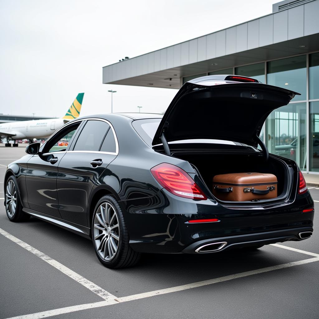 Black Car Waiting at Airport Curbside