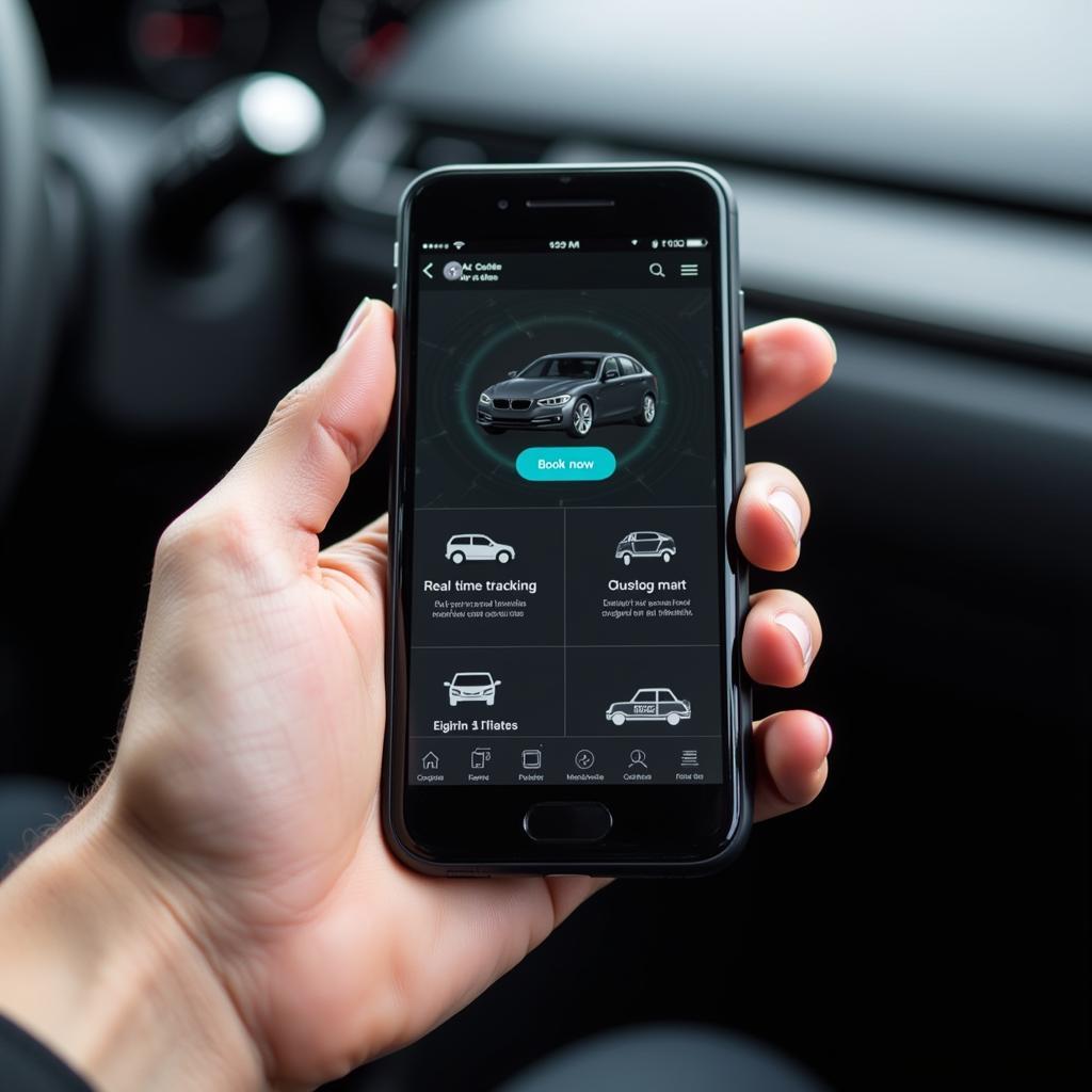 Modern Black Car Service App on Smartphone 