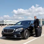 Black car service waiting for passenger at O'Hare Airport arrival