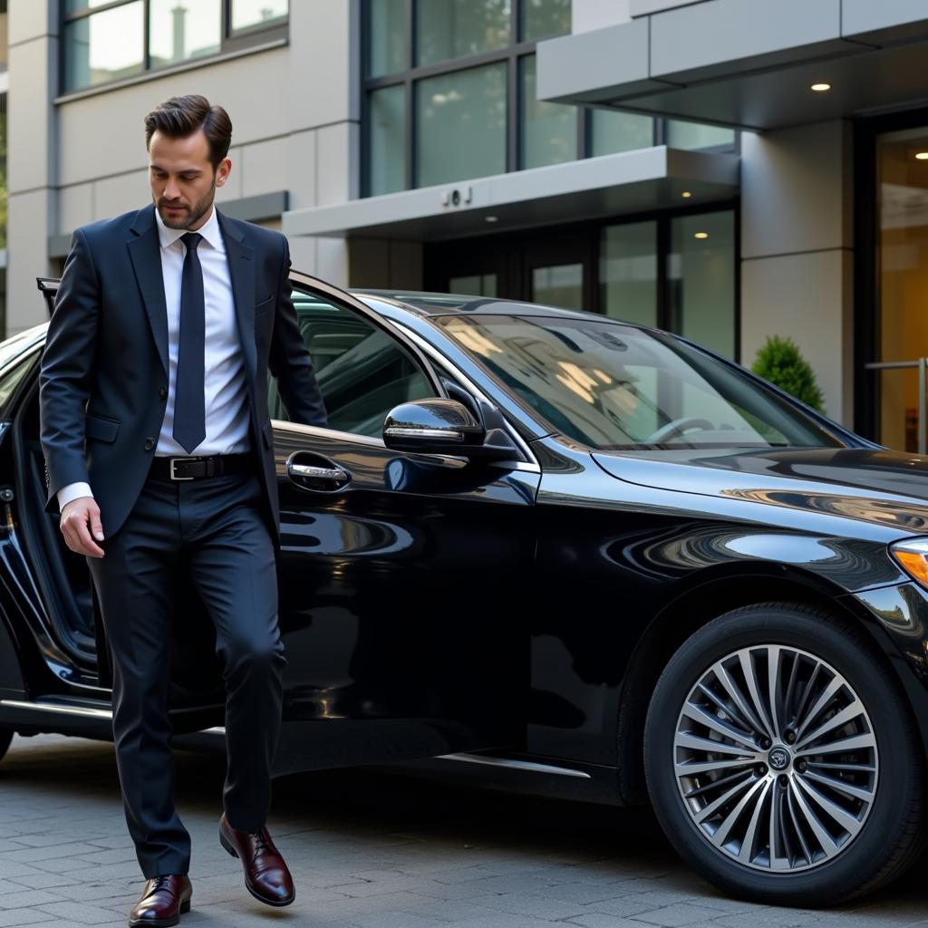 Business professional exiting a Blacklane car