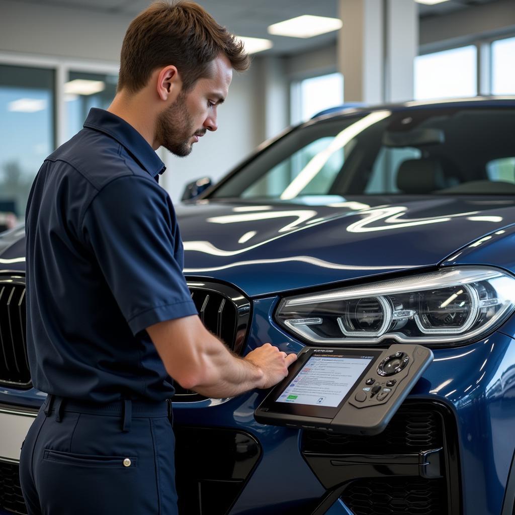 BMW Authorized Service Center Technician Working on a Car