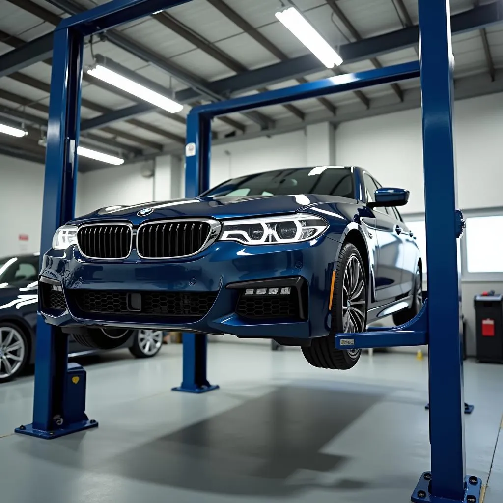 BMW on a lift in a service center