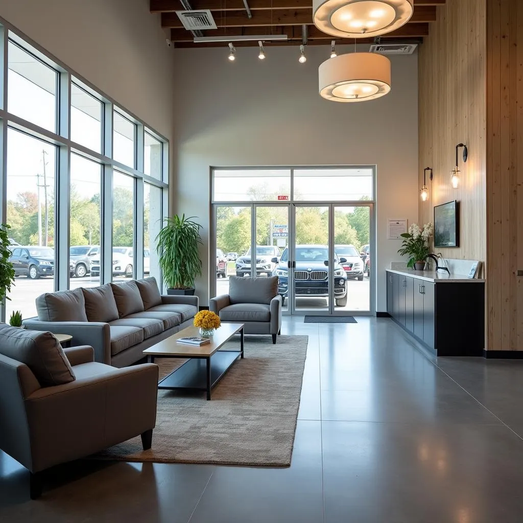 Comfortable and modern waiting area in a BMW service center.