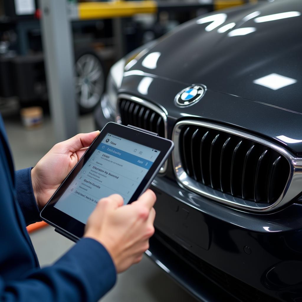 BMW Mechanic Performing Inspection