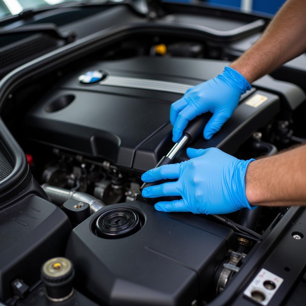 BMW mechanic inspecting a car in Escondido