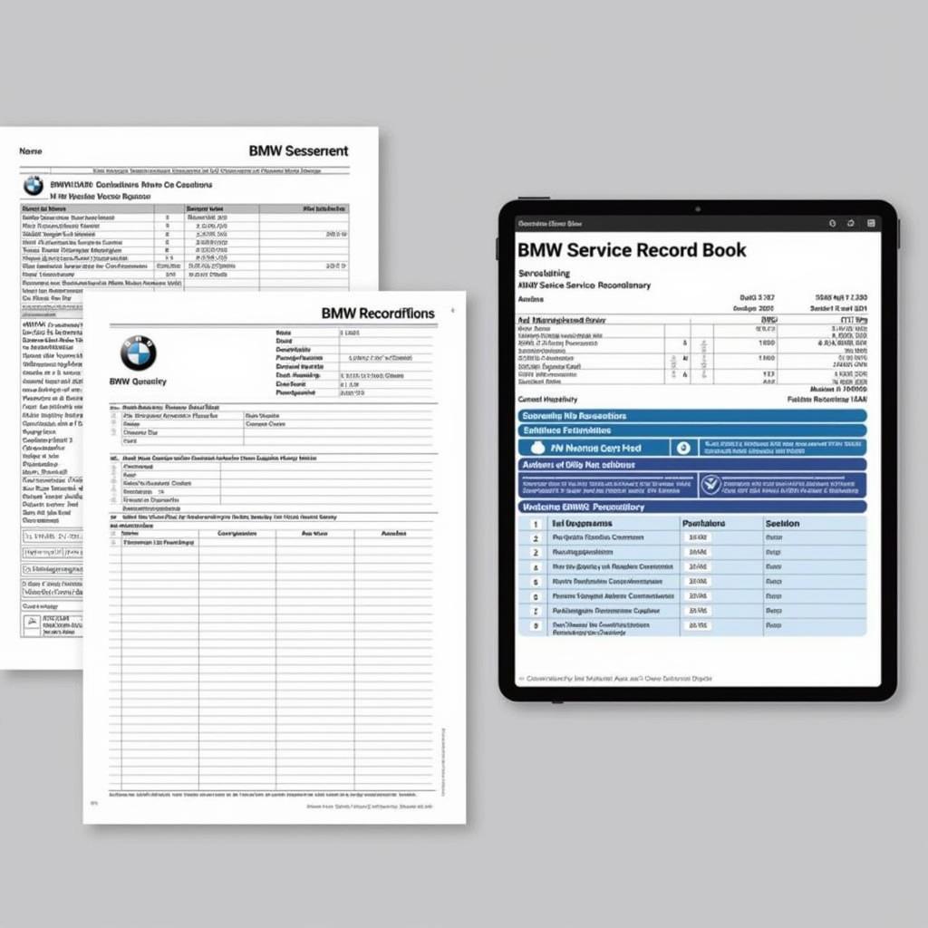 BMW Service Records Book and Digital Display on a Tablet