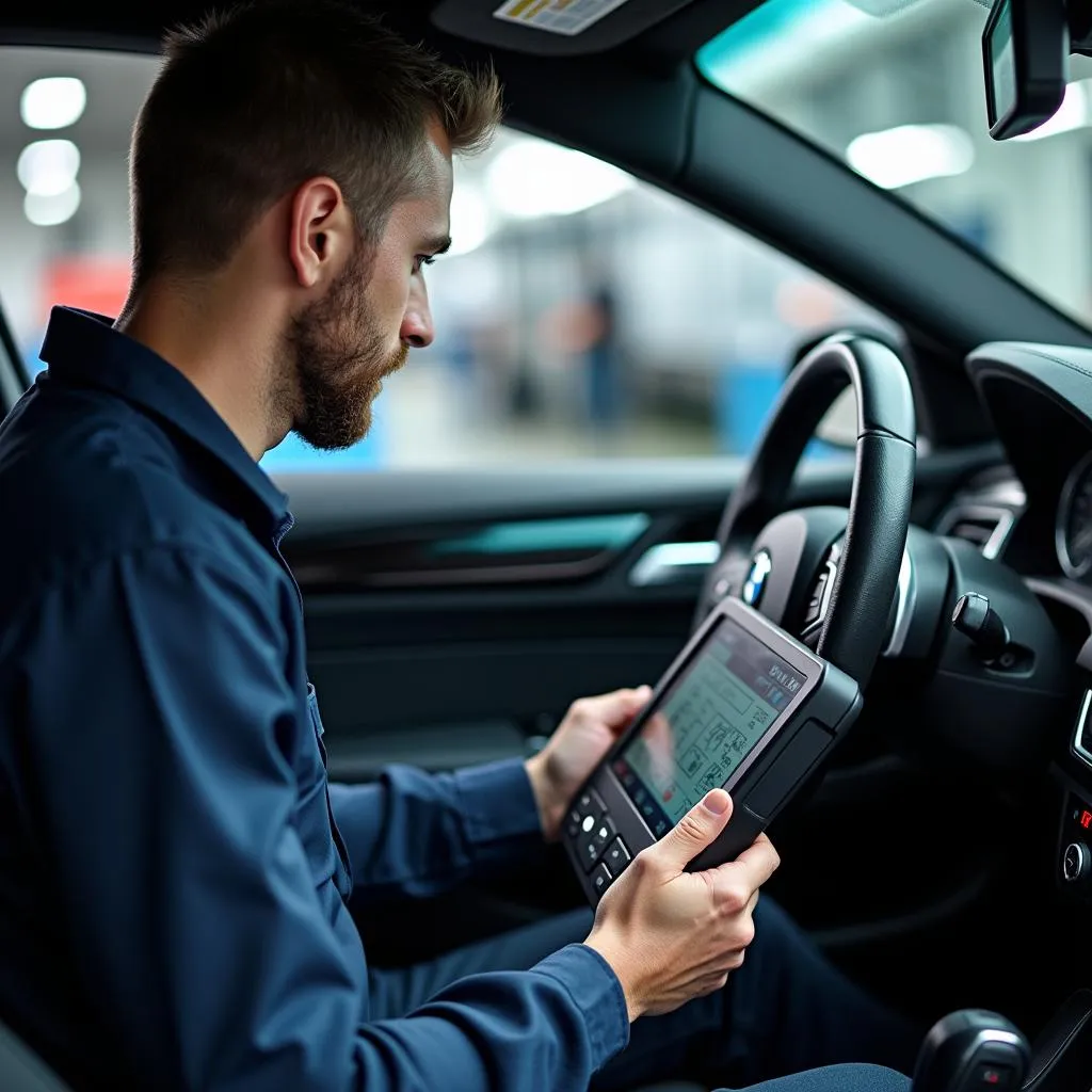 BMW Technician Conducting Diagnostics