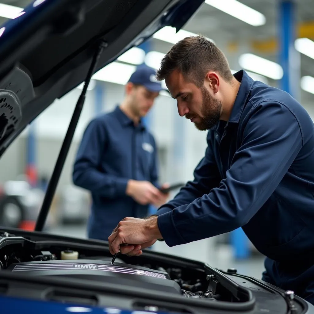 BMW Technician Performing Inspection