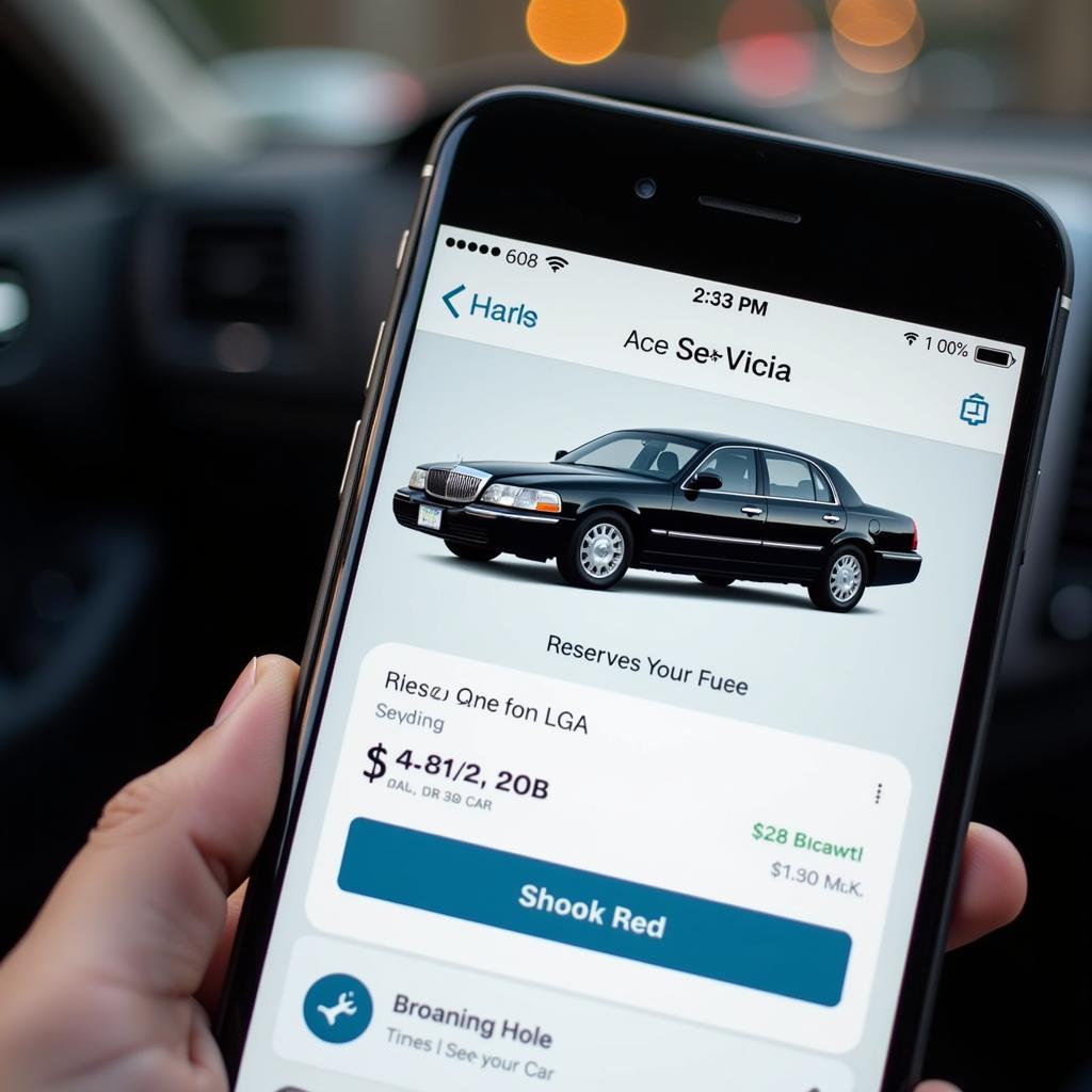 Booking a car service from LGA to Times Square using a mobile app.