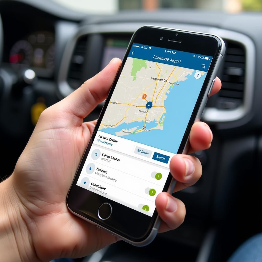 Using a mobile phone app to book a car service from LaGuardia Airport