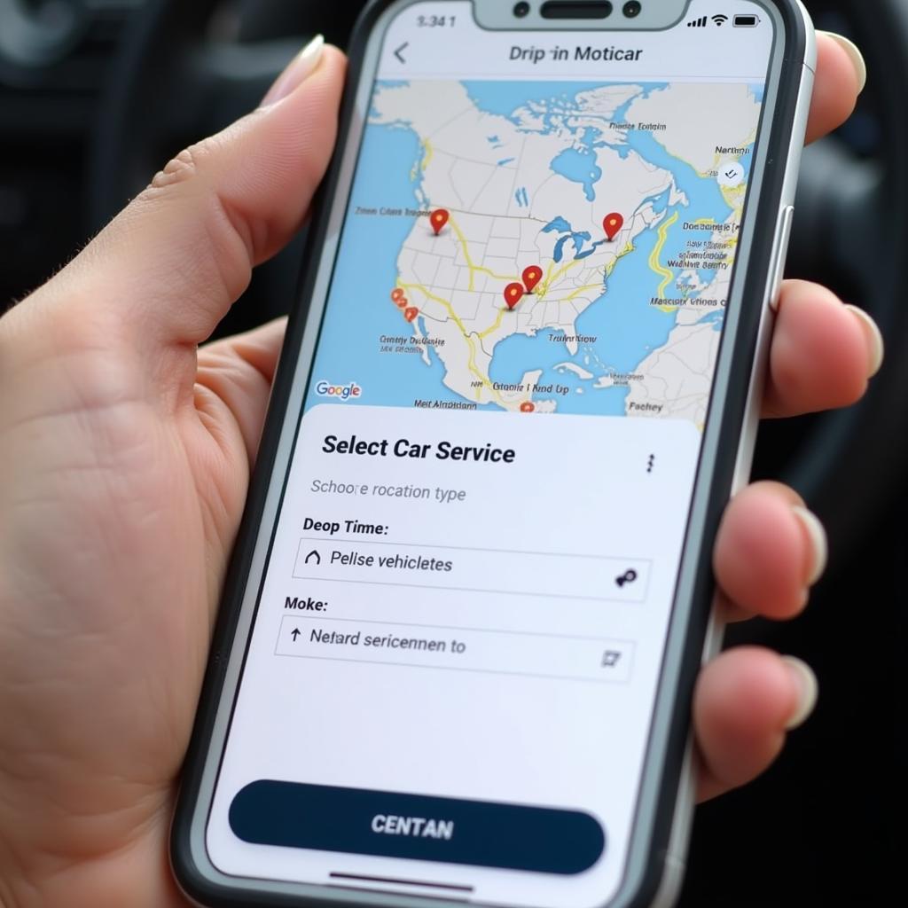 Car service booking app on a smartphone