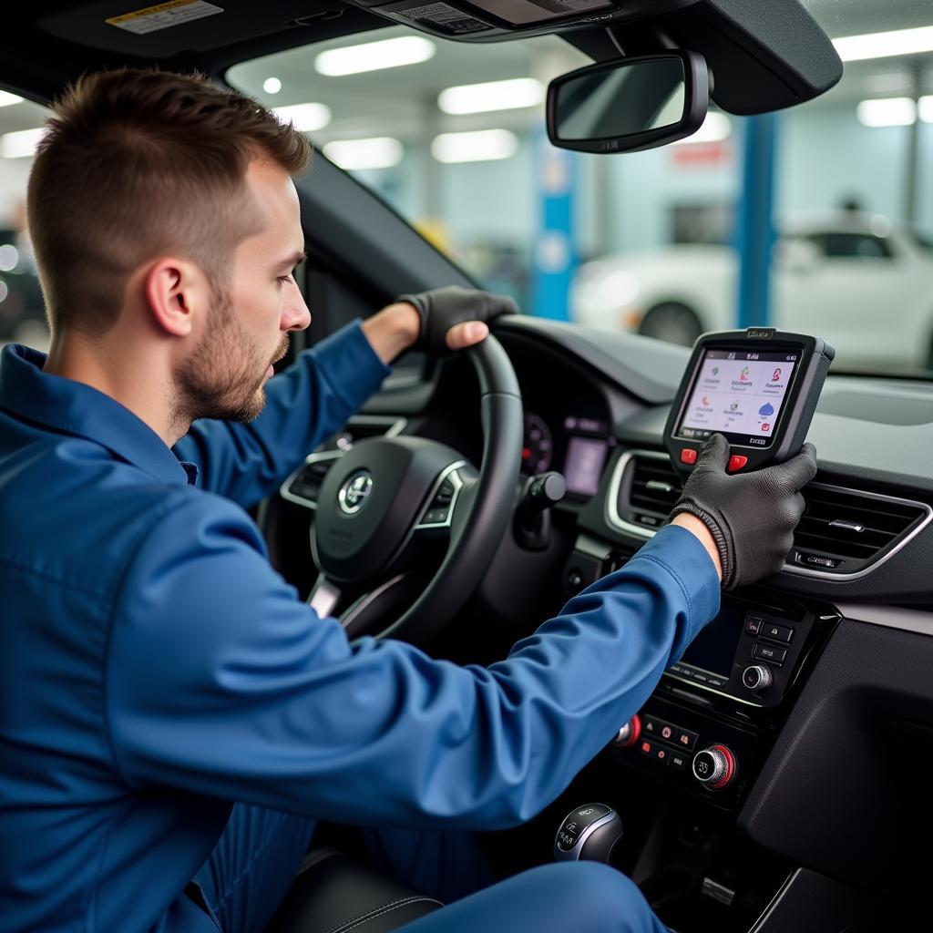 Bosch Car Service Technician Performing Diagnostics in Cacem