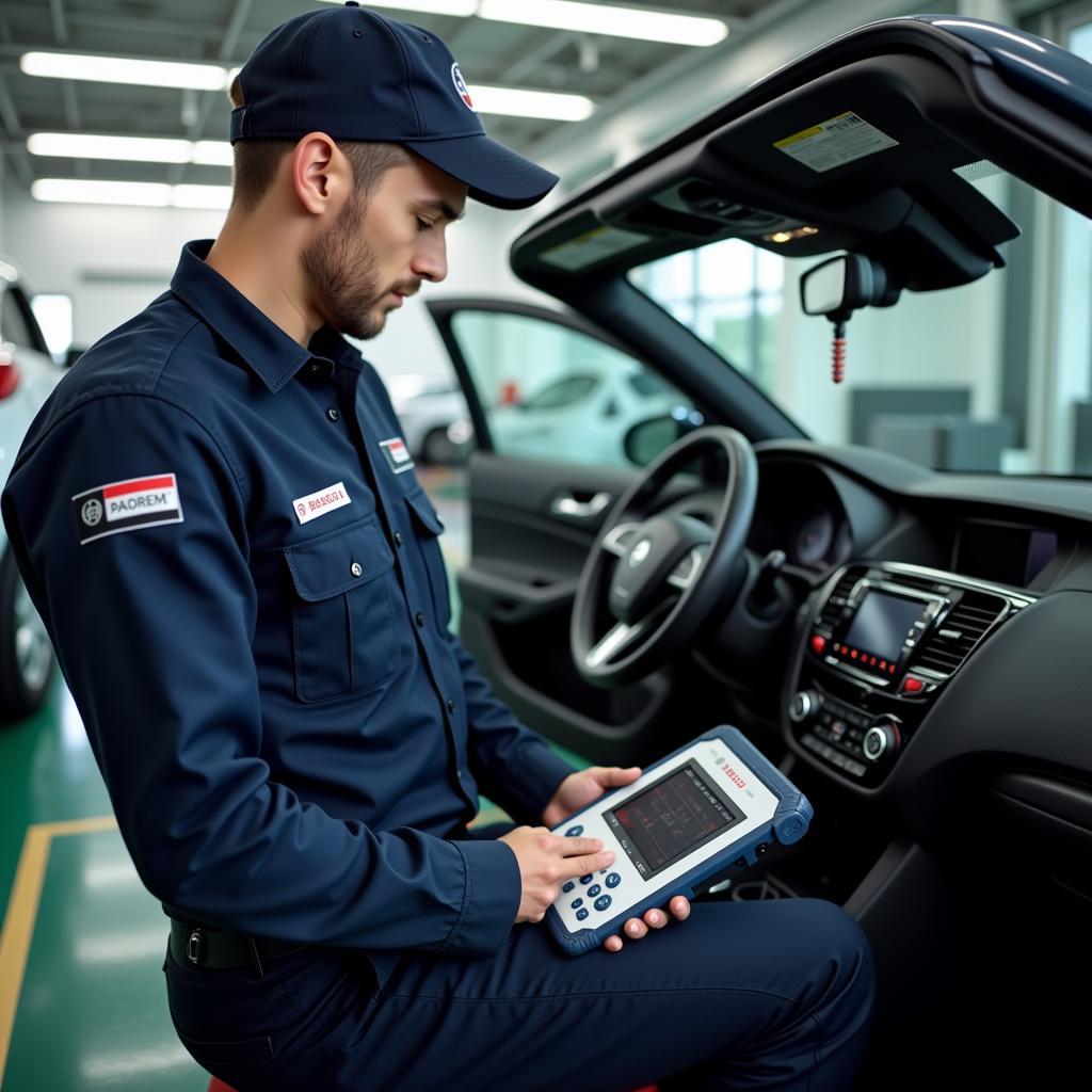 Bosch Technician Using Diagnostic Tool