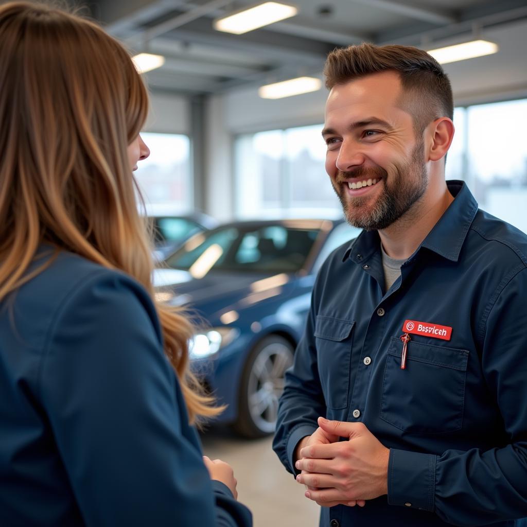 Happy customer receiving their car at Bosch Car Service Terneuzen