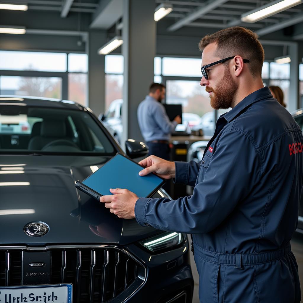 Bosch Certified Technician Working on a Car in Neubrandenburg