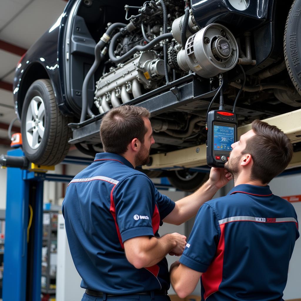 Bosch Certified Technicians Inspecting a Vehicle