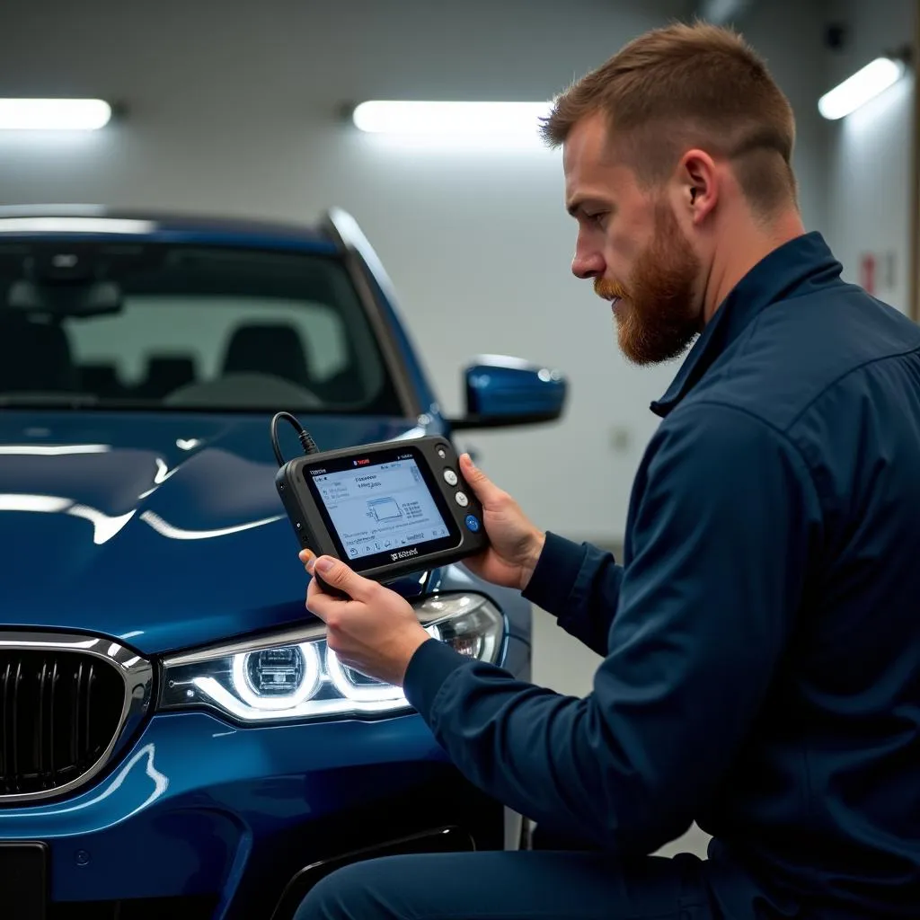 Bosch Technician Diagnosing a BMW using a Diagnostic Tool