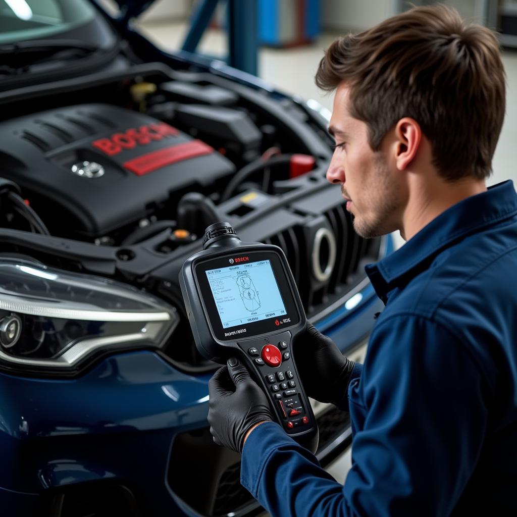 Bosch Technician Diagnosing Car in Newbury