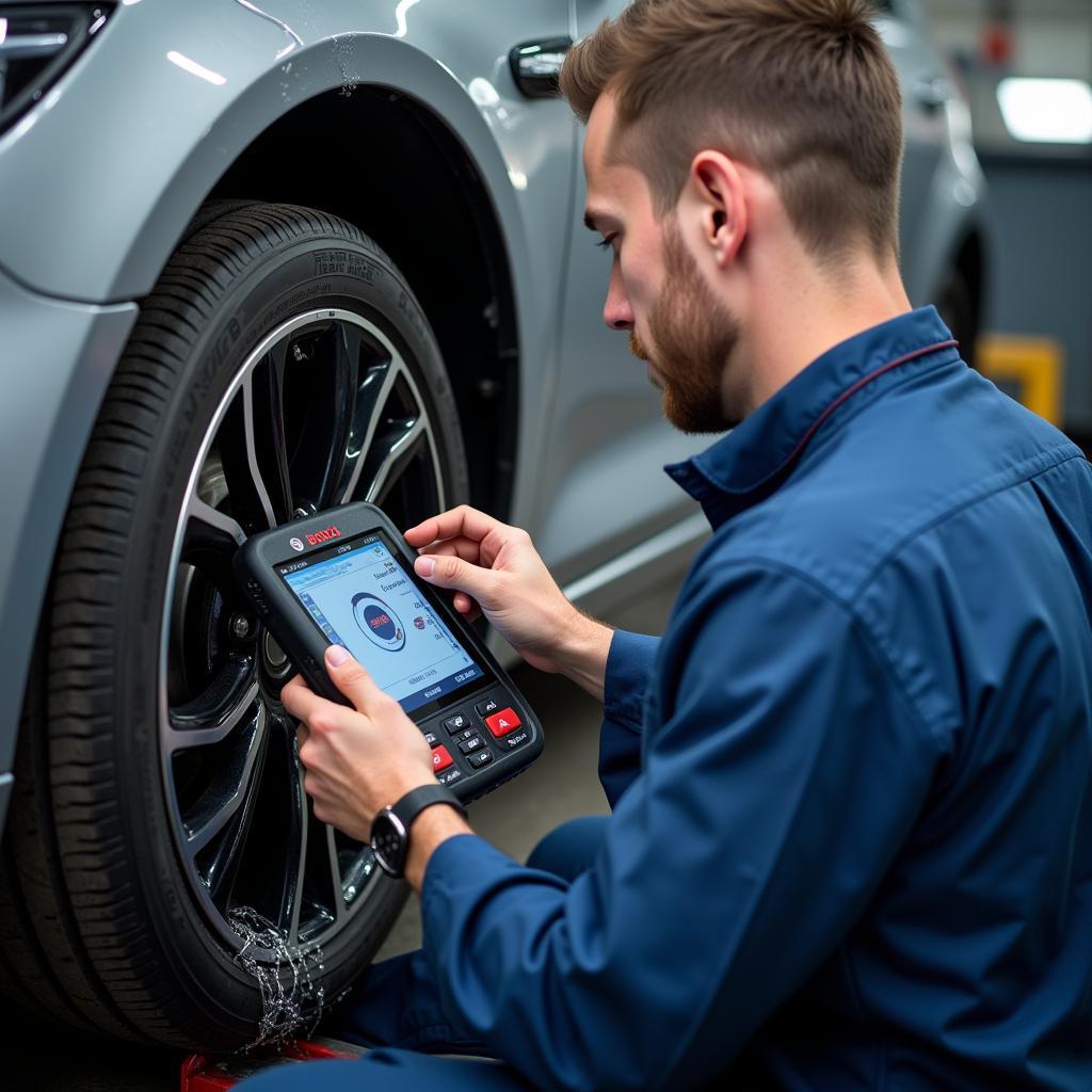 Bosch Technician Diagnosing a Car Washing Machine