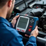 Bosch Technician Using Diagnostic Equipment