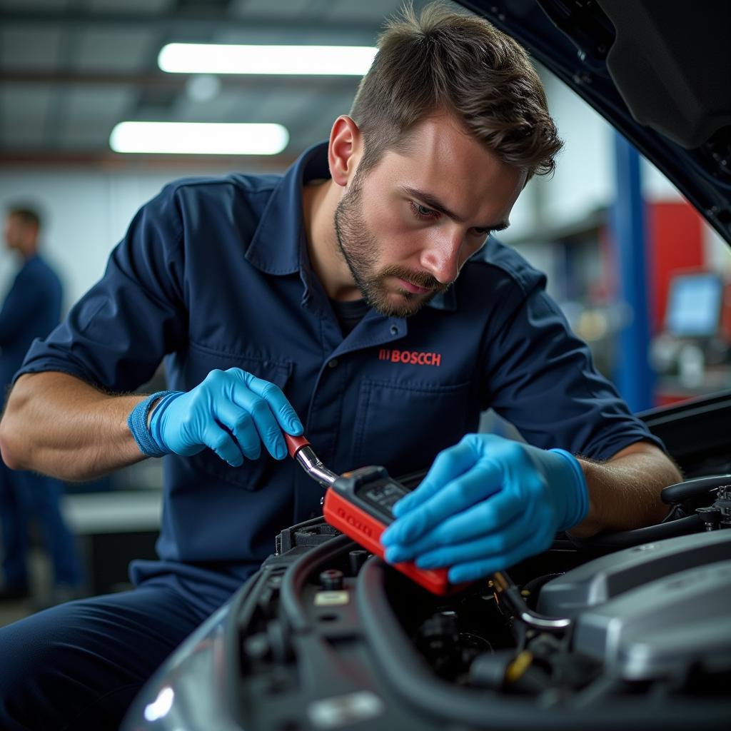 Bosch Trained Technician Working on a Car in Romania