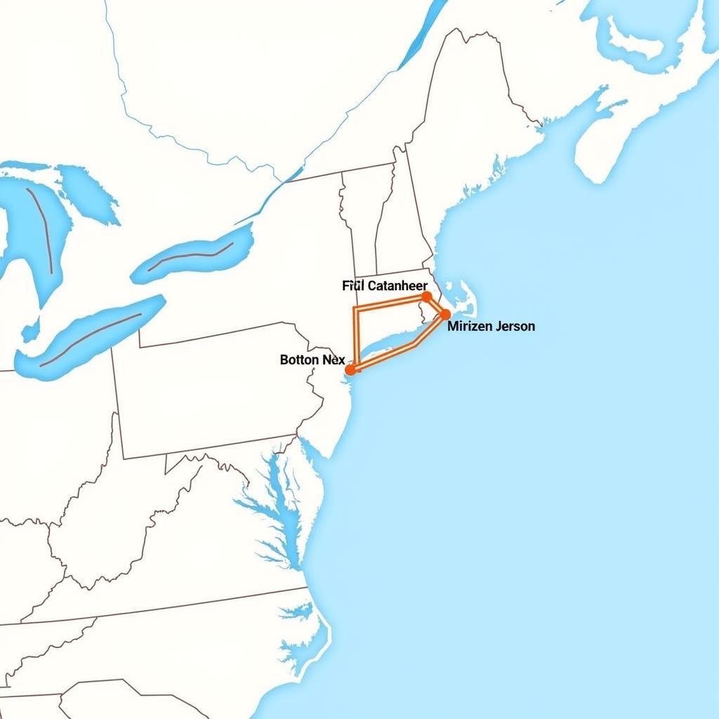 Map highlighting car shipping routes from Boston to New Jersey