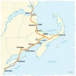 Car service route map from Boston to Providence