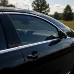 A sleek black car parked in front of a private terminal at Bradley Airport.