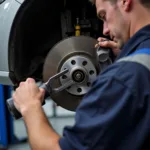 Mechanic Inspecting Car Brakes