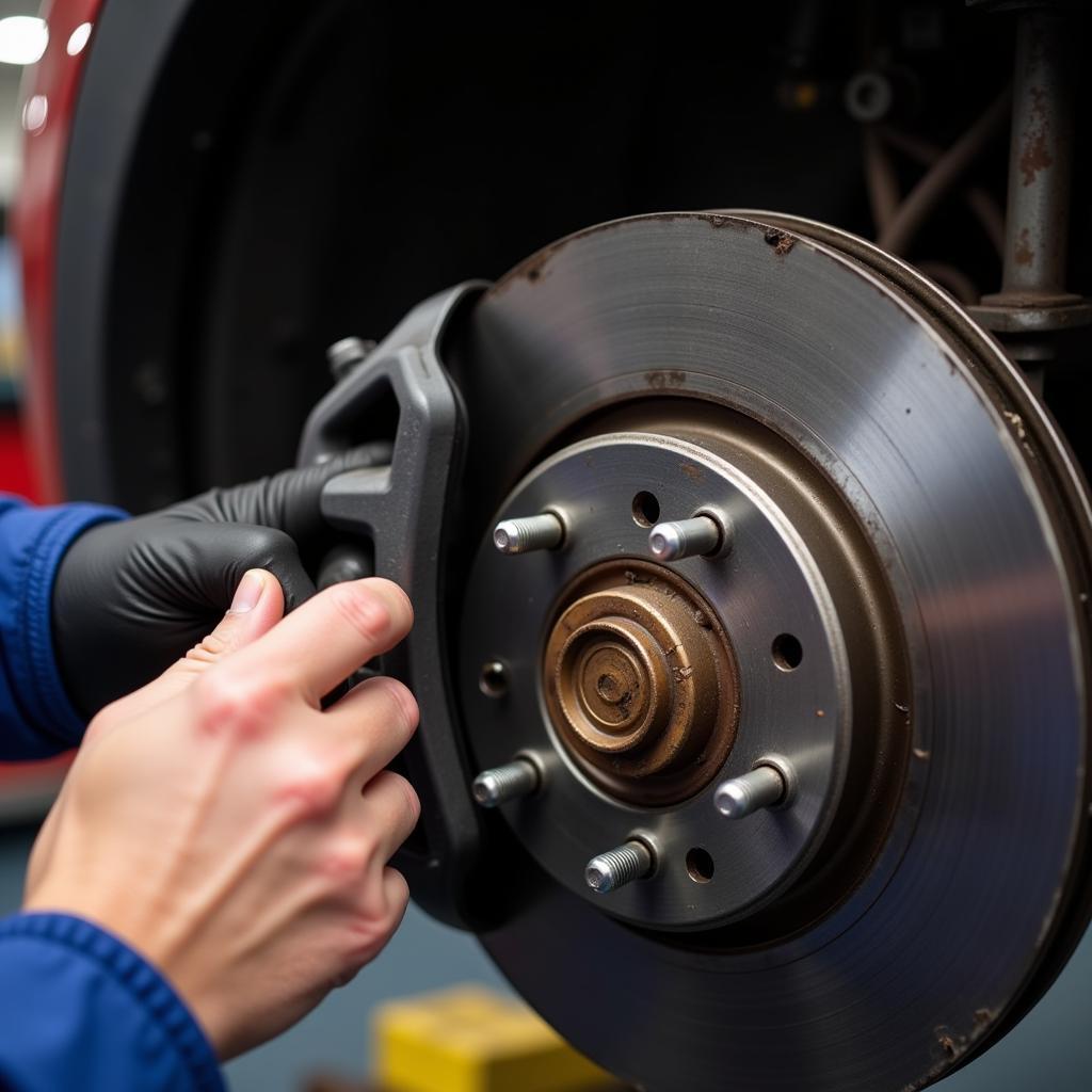 Close-Up of Brake Pad Inspection