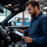 Brentwood car service technician using diagnostic tool