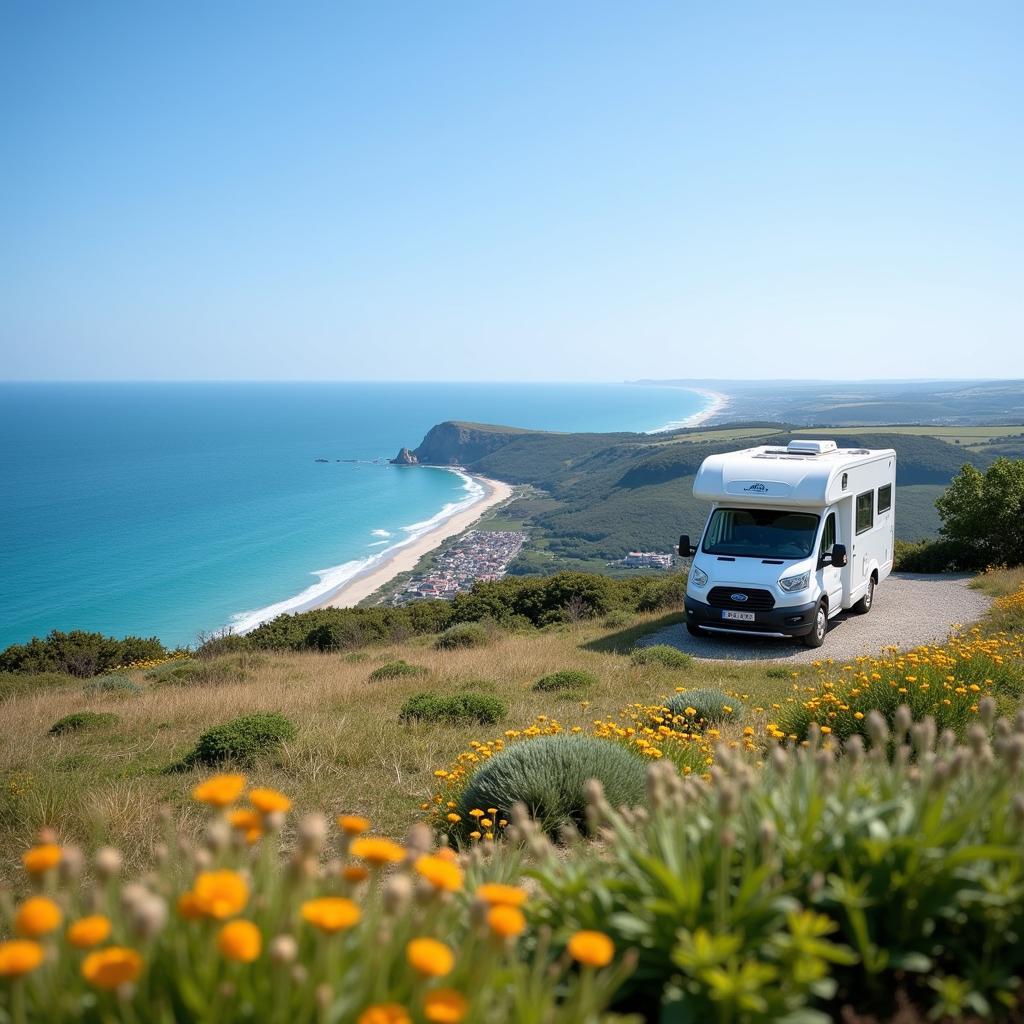 Motorhome parked overlooking the Bretagne Coast