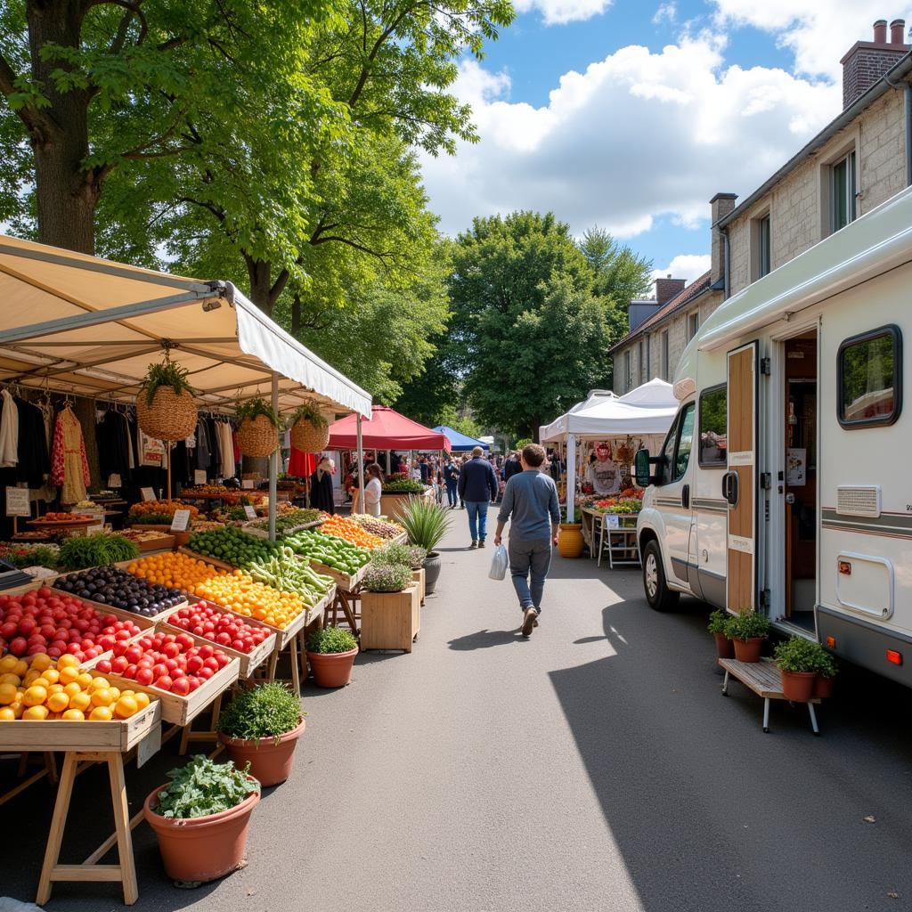 Exploring a local market during a motorhome trip in Brittany