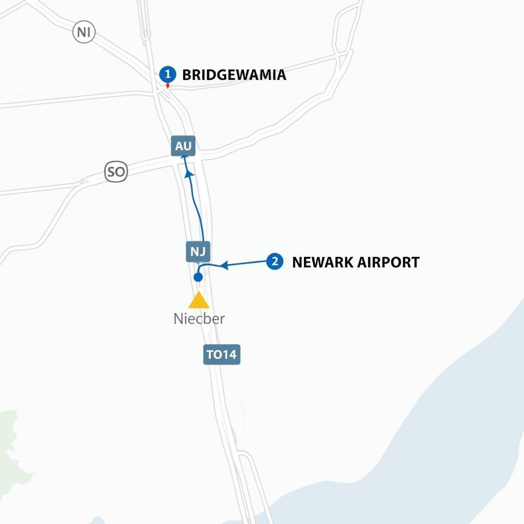 Map Highlighting Route from Bridgewater to Newark Airport