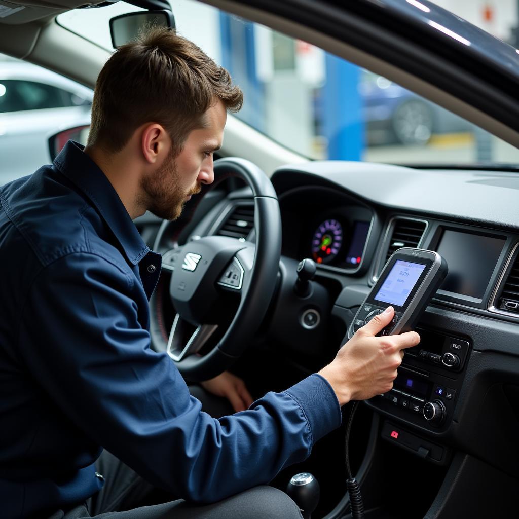 Bristol Seat Car Service Mechanic Performing Diagnostic Check