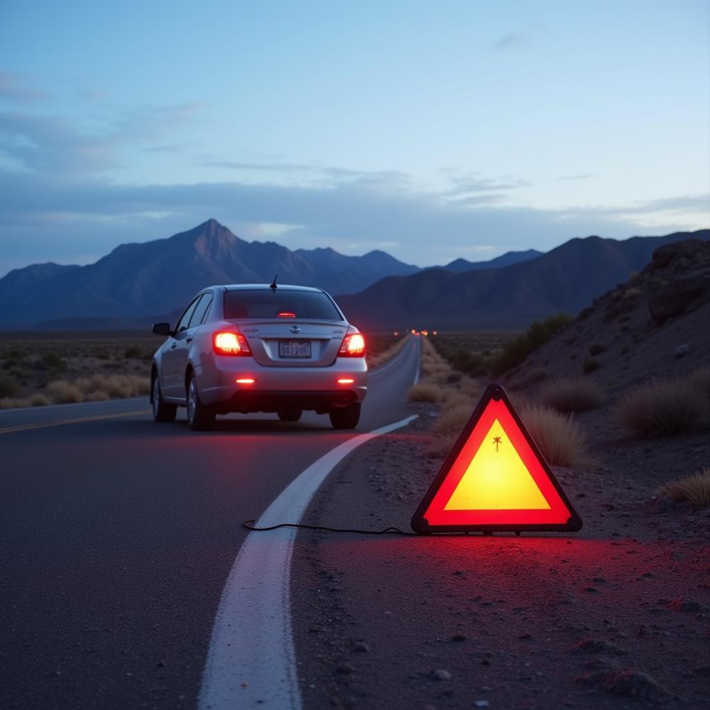 Car Broken Down on Roadside with Hazard Lights Flashing