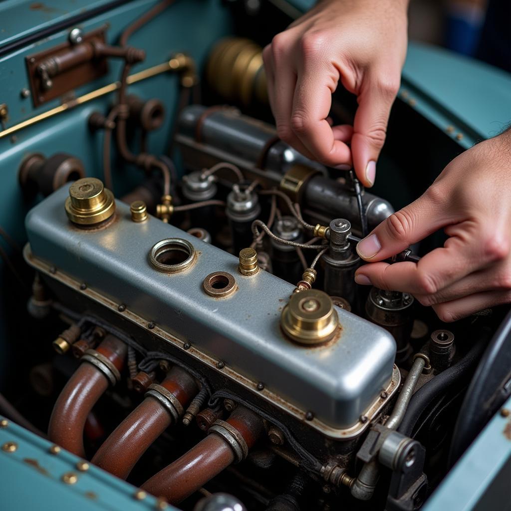 Mechanic Repairing Bubble Car Engine