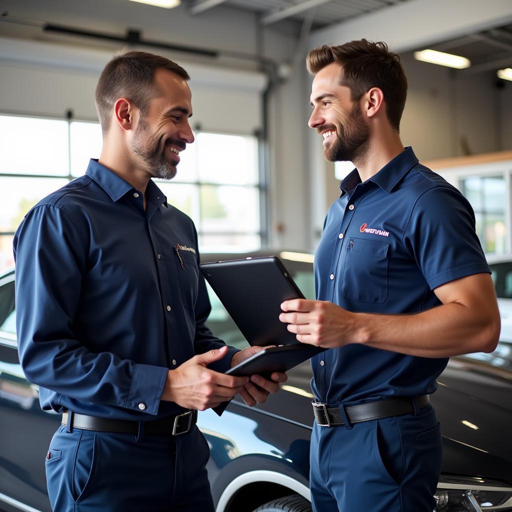 Service advisor discussing car wash options with customer