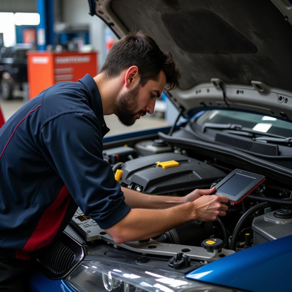 Car mechanic inspecting a vehicle in Burleigh Heads