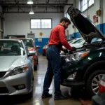 Bushwick car repair shop with a mechanic working on a car