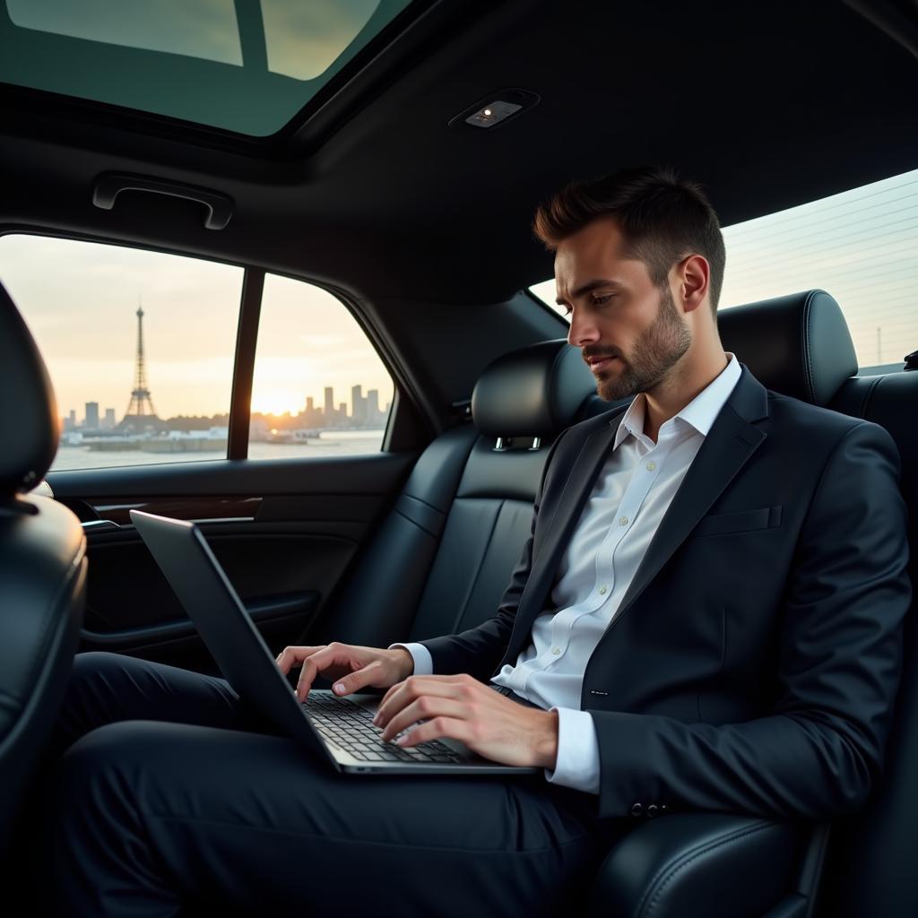 Business Traveler in Chauffeured Car