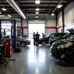 A bustling car AC service shop in Greenville