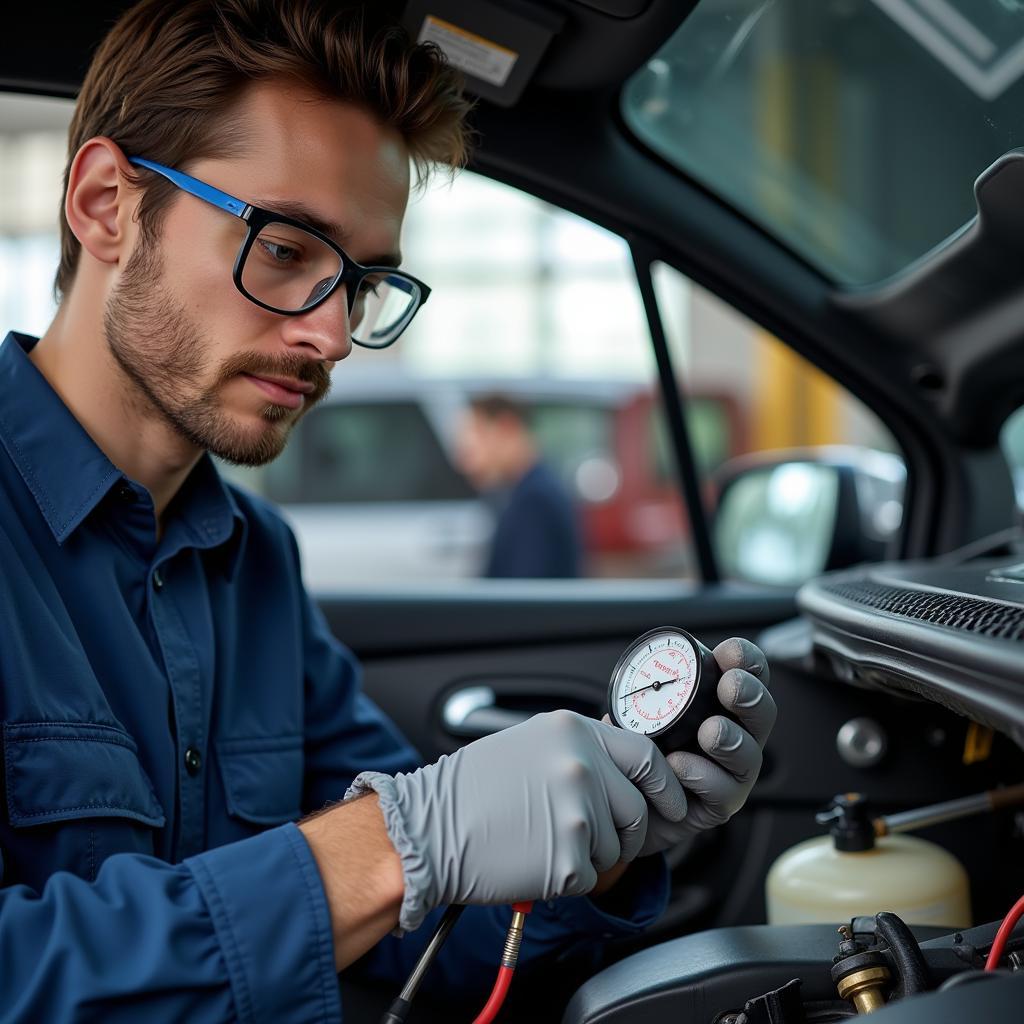 Technician Servicing Car AC