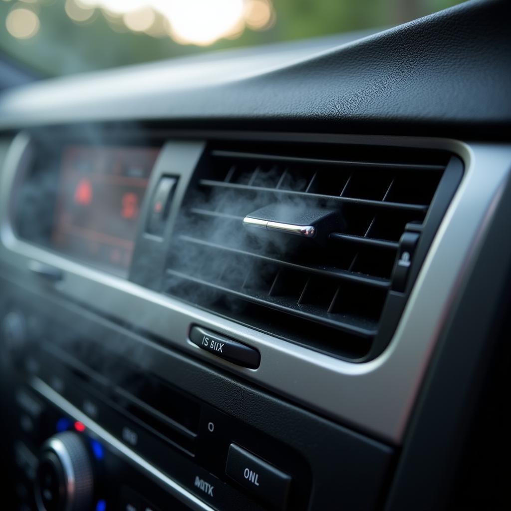 Car air conditioning vent blowing warm air